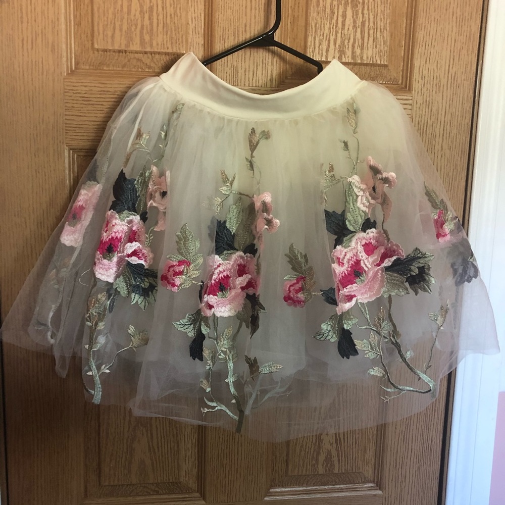 Sheer Embroidered Floral Skirt